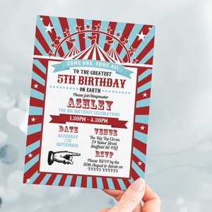 Circus Birthday Invitation, Editable Invitation Instant Download 5 x 7 Circus Birthday Party Invite, Cirus Themed Birthday Party Invite