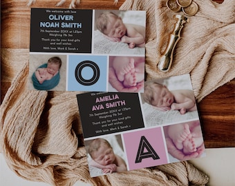 Editable Birth Announcement Card Template: 5x7 Baby Thank You (Digital Download)