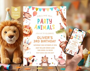 Party Animals Birthday Invitation | Editable Canva Template