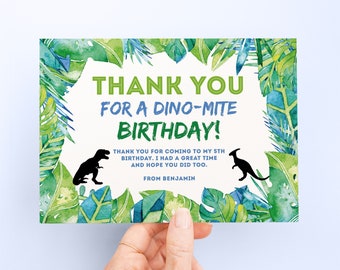 Dinosaur Birthday Thank You Card: Watercolor Theme (Editable Template, Instant Download)