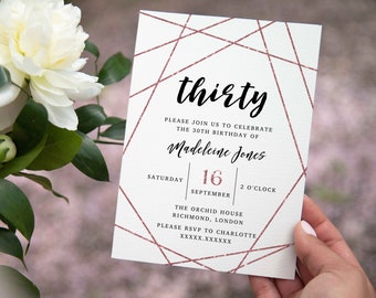 Rose Gold Glitter Geometric Birthday Invitation (Digital Download)