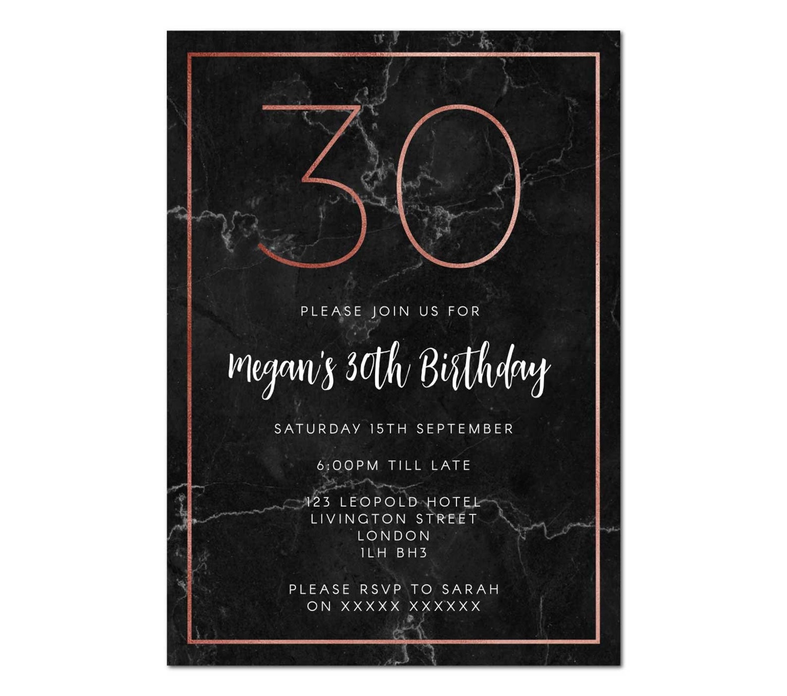 Rose Gold Birthday Party Invitation Editable Template Instant Etsy