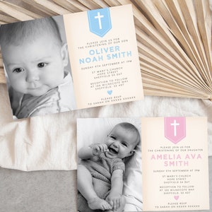 Christening Baptism Invitation, Editable Template Instant Download 5 x 7 Bapitsm Invite, Boys Baptism Invite, Girls Baptism Invite