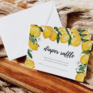 Lemon Editable Baby Shower Diaper Raffle Card, Lemon Baby Shower Template, Editable Baby Shower Template, BS2901