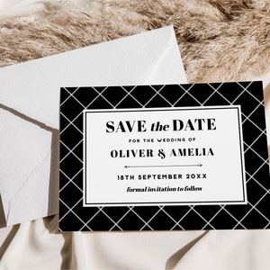 Wedding Save The Date Card, Editable Invitation Instant Download 5 x 7 Black & White Classic Save The Date Card
