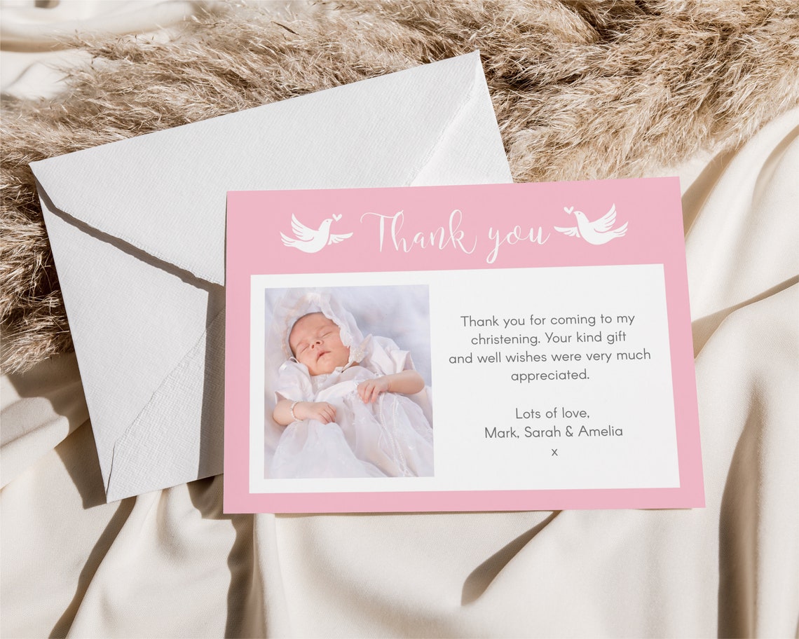 Christening Baptism Thank You Card, Editable Template Instant Download 5 X 7 Baptism Thank You
