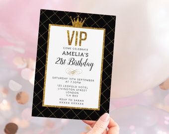 Gold Glitter VIP Birthday Party Invitation *ANY AGE* , Editable Template Instant Download Birthday Party Invitation, Gold Birthday Invite