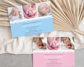 Laced Christening Invitation Template: Editable Baptism Invite (Digital Download)