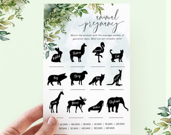 Animal Pregnancy Game: Greenery Baby Shower (Digital Download) Downloadable PDF