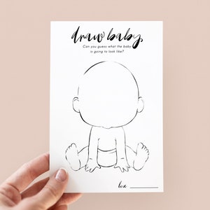 Draw Baby, Baby Shower Game Minimalist Theme, Baby Shower Party Games, Minimalist Baby Shower, 5 x 7 Draw Baby Game Card