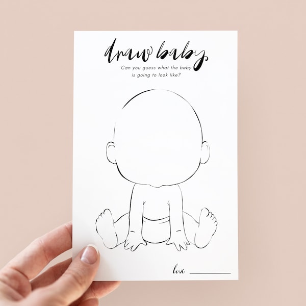 Disegna bambino, tema minimalista del gioco baby shower, giochi per feste baby shower, baby shower minimalista, carta da gioco Draw Baby 5 x 7