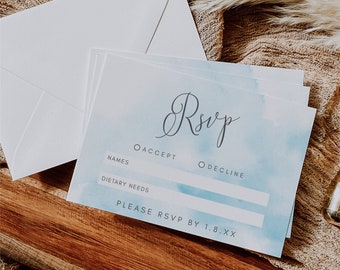 Watercolor Wedding RSVP Card: Editable Blue Template (Digital Download)