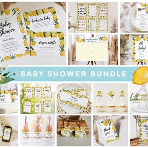 Lemon Baby Shower Party Bundle, Watercolor Lemon Baby Shower Party Pack, Baby Shower Party Games, Citrus Baby Shower, Baby Shower Template