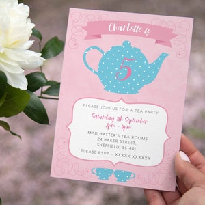 Tea Party Birthday Invitation, Editable Template Instant Download 5 x 7 Afternoon Tea Birthday Party Invite, Girls Birthday Tea Party Invite