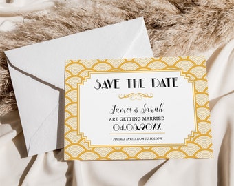 Gatsby Save the Date Card: 1920's Art Deco Invitation (Digital Download)