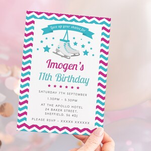 Schaatsen verjaardagsuitnodiging, bewerkbare sjabloon Instant Download 5 x 7 schaatsen verjaardagsfeestje uitnodiging, meisjes schaatsen verjaardag uitnodigen