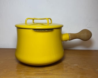 Vintage Dansk Enamel Pot – Yellow IHQ France, Mid-Century Modern Cookware