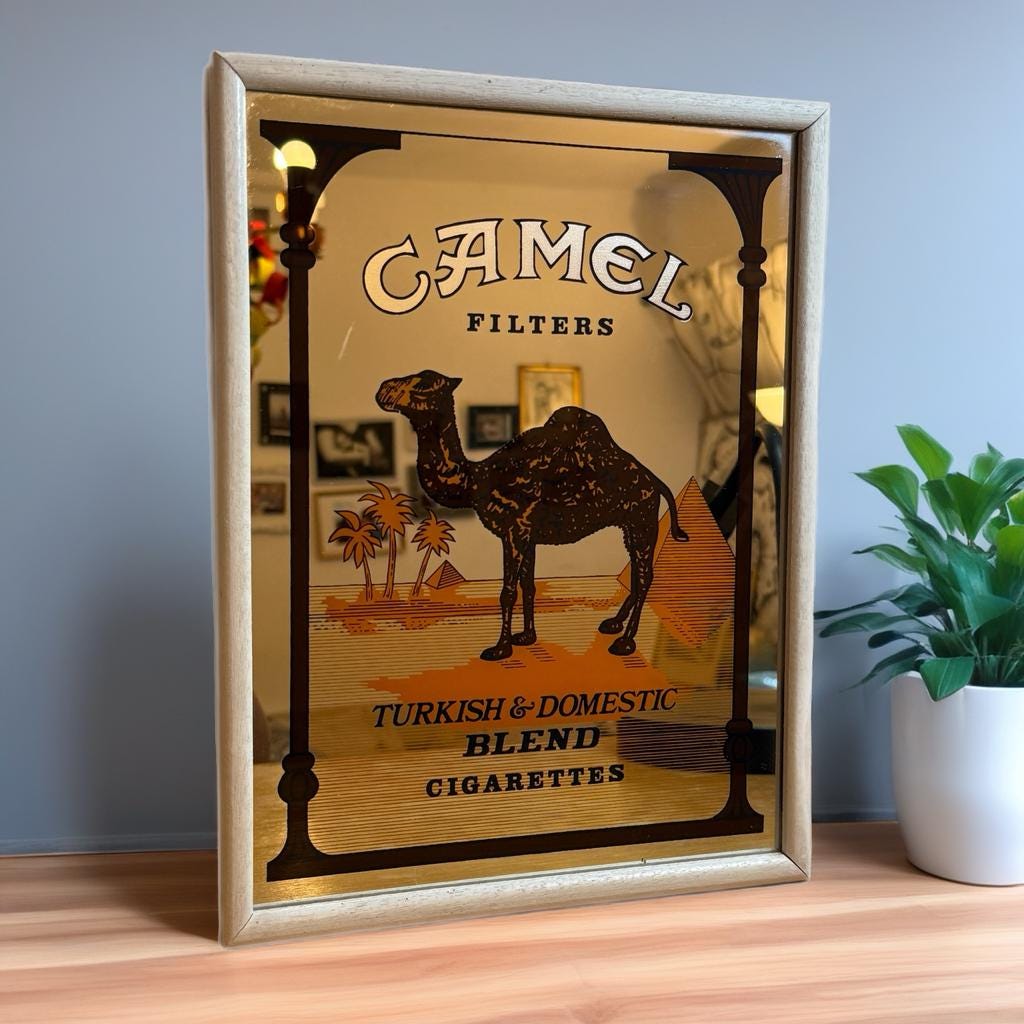 Vintage Camel Bar Mirror, Advertising Mirror, Retro Tobacco Decor