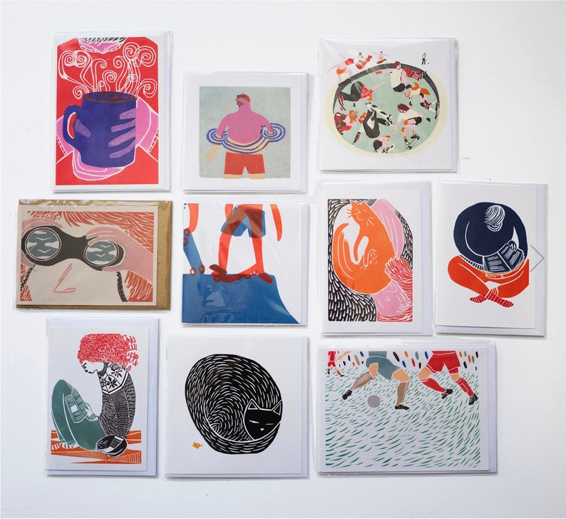 10 Card Bundle Greetings Cards Art Cards Linocut Printmaking Linoprint