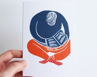 Card | Greetings Card | Book Lover | linocut | Lino print | I love books | Bookworm | Hannah Forward | Printmaking | Art Card