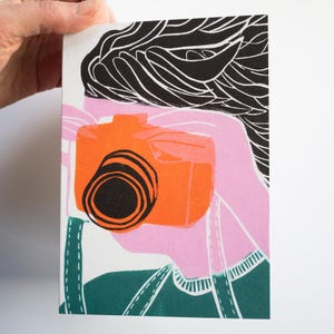 Fotograf-Karte | Kamera-Karte | Grußkarte | Linoldruck | Linoldruck Karte | Druckgrafik | Geburtstagskarte | Kunstkarte | Leere Karte