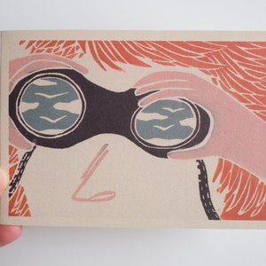 Tarjeta de cumpleaños / Tarjeta de felicitación / Observador de aves / Tarjeta de xilografía / Xilografías / Tarjeta de observación de aves / Twitcher / Tarjeta de arte / amor pájaros / Vida silvestre