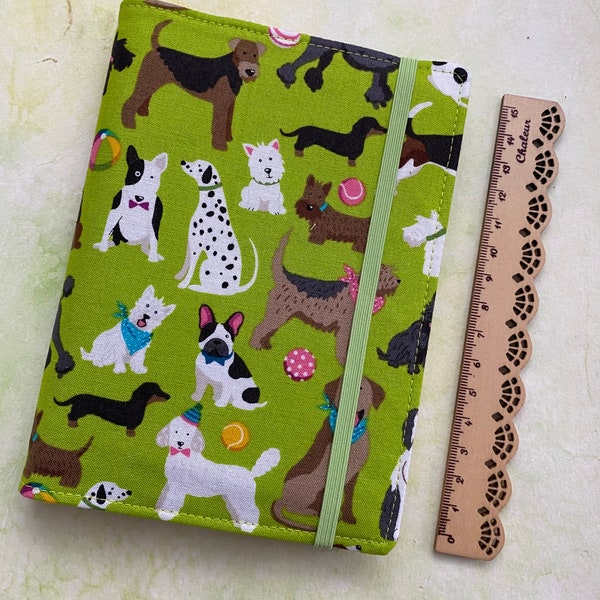 Dogs, Dog Lovers, Dog Breeds Handmade Refillable A6 Notebook /Journal/ Planner Fabric Cover, Elastic Closure, Includes Pad, Ideal Gift
