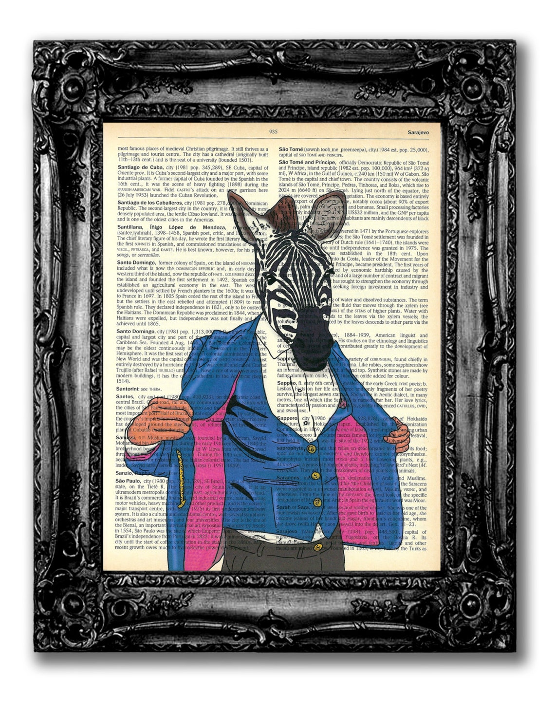 Dapper Zebra Vintage Dictionary Art Print Zebra Artwork Etsy