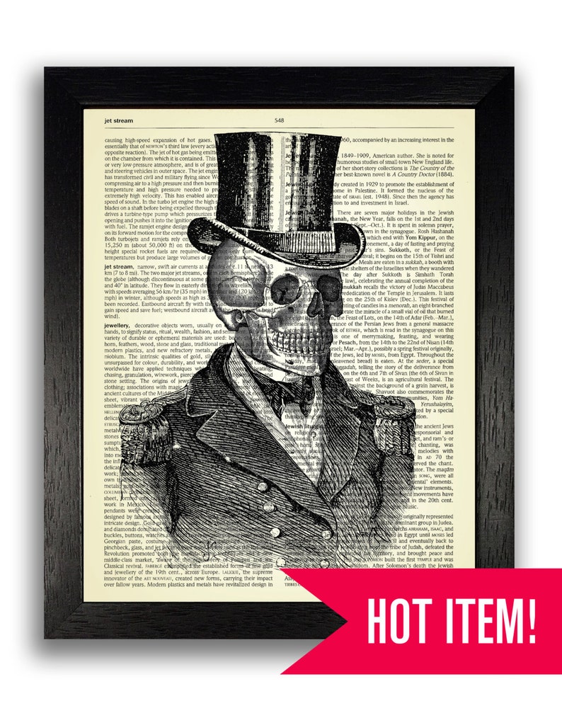 Skeleton Gentleman George Vintage Art Print On Antique Book Etsy