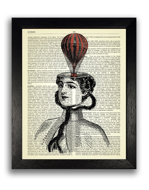 Hot Air Balloon Head Dictionary Art Print Gift for Wife Etsy