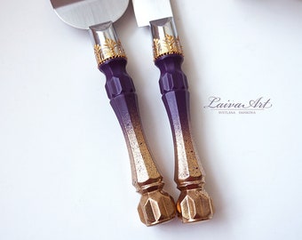 Cake Server Set & Knife Purple and Gold Cake Cutting Set Wedding Cake Knife Set Wedding Cake Servers Wedding Cake Cutter Cake Decoration