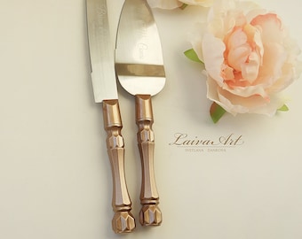 Personalized Champagne Gold Wedding Cake Server Set & Knife Wedding Cake Knife