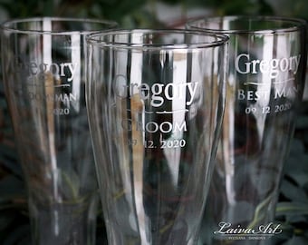 Personalized Pilsner Glasses, Personalized Glasses, Groomsmen Gift, Engraved Beer Glasses, Custom Beer Glass, Pilsner Glass, Beer Mug