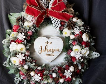 Christmas Wreath Personalized Winter Wreath Wedding gift 16"