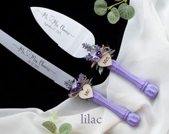 Personalized Lavender Cake Server Set: Engraved Stainless Steel Knife