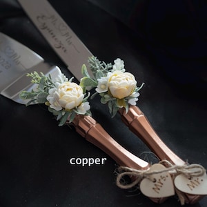 Personalized Wedding Cake Knife and Server Set: Stainless Steel, Hand Painted