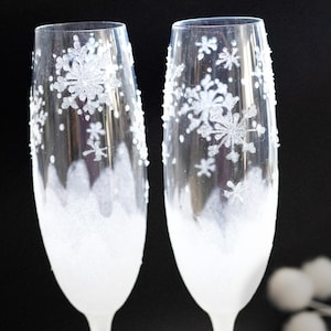 Snowflake Wedding Champagne Flutes and Cake Server Set: Winter Wedding