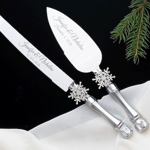 Personalized Winter Wedding Cake Server Set: Stainless Steel Knife & Cutter