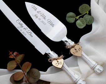 Personalized Wedding Cake Server Set: Engraved Stainless Steel Knife & Server