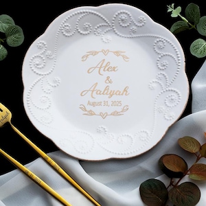 Personalized Wedding Plate & Forks Set: Engraved Ceramic, USA Made