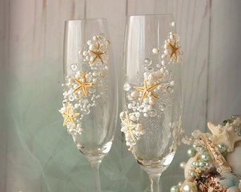 Beach Wedding Champagne Flutes Wedding Champagne Glasses Wedding Toasting Flutes Set of 2