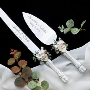 Greenery Wedding Cake Server Set: Personalized Stainless Steel Knife & Server