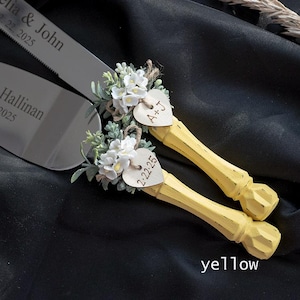 Personalized Wedding Cake Knife and Server Set: Rustic Greenery Stainless Steel