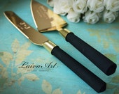 Gold Wedding Cake Server Set Knife Cake Cutting Set Wedding Cake Knife Set Wedding Cake Servers Wedding Cake Cutter Gold and Black Wedding