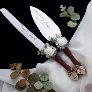 Personalized Wedding Cake Knife and Server Set: Laser Engraved Stainless Steel
