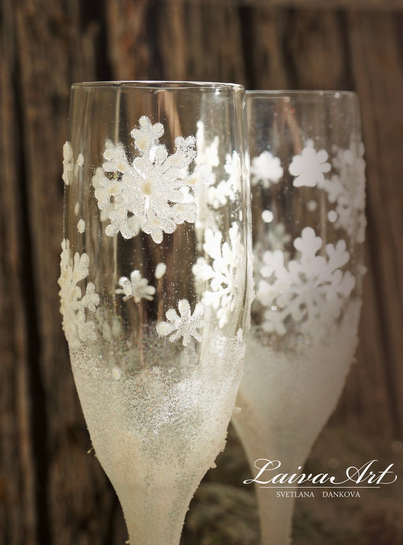 Rustic Wedding Champagne Glasses Winter Wedding Christmas | Etsy
