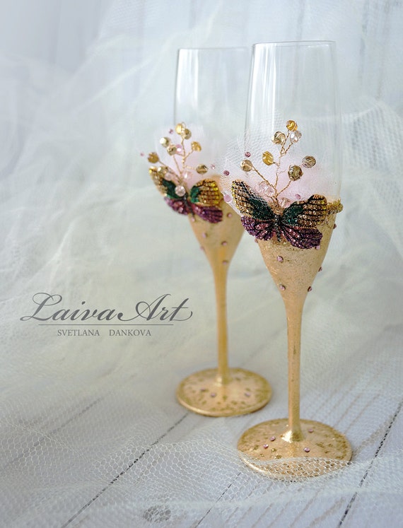 Gold Wedding Champagne Flutes Wedding Champagne Glasses Etsy