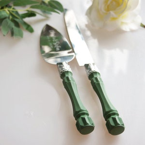 Sage Green Cake Serving Set, Green Wedding Cake Cutting Set, Sage