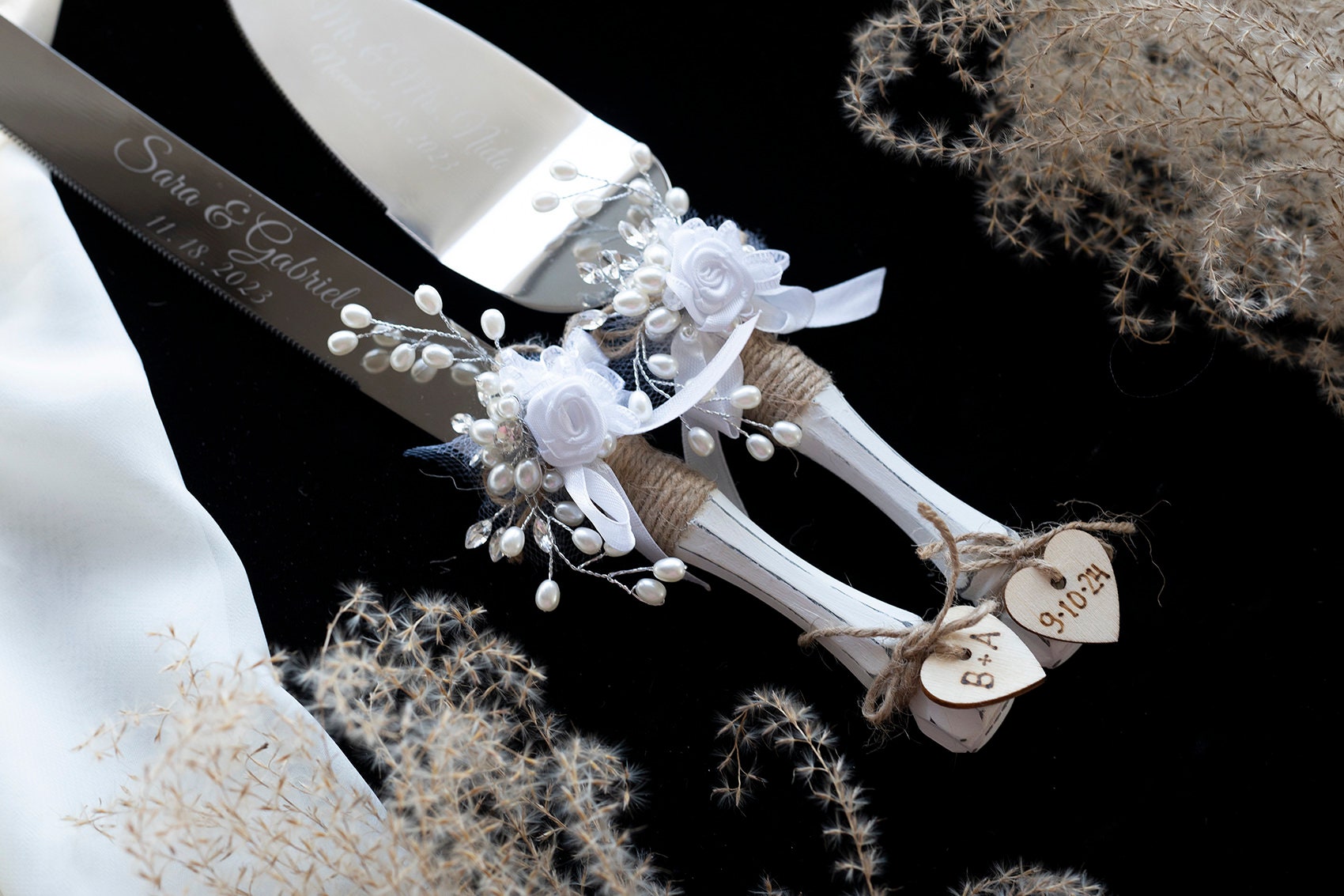 Juego de servidor para tarta de boda rústica: cuchillo y servidor decorados  - Etsy México, image size:1700x1133