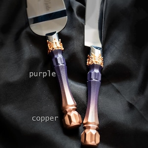 Rose Gold Wedding Cake Server Set: Burgundy Handle, Personalized Stainless Steel